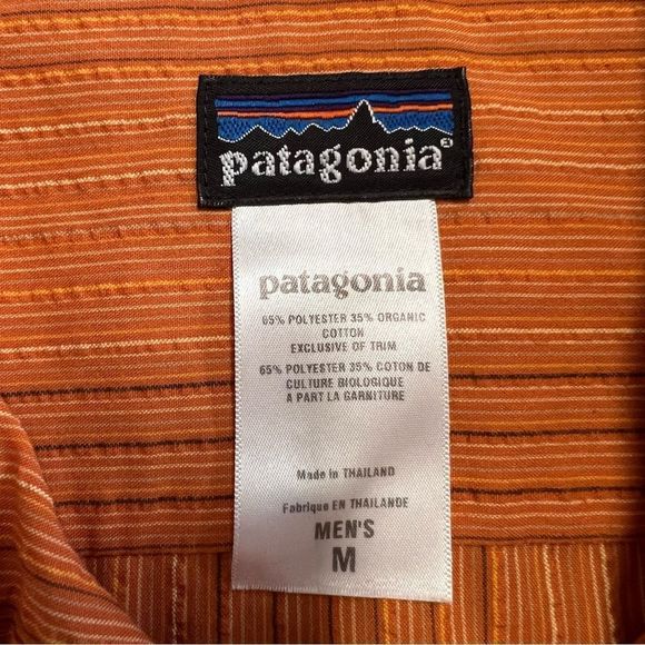 Patagonia Shirt Mens Medium Orange Striped Puckerware Seersucker Button Front - Picture 6 of 7